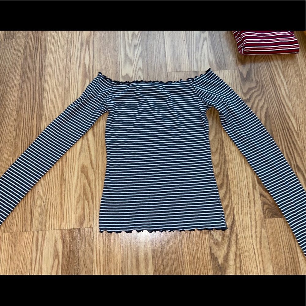 Long sleeve striped off the shoulder top!